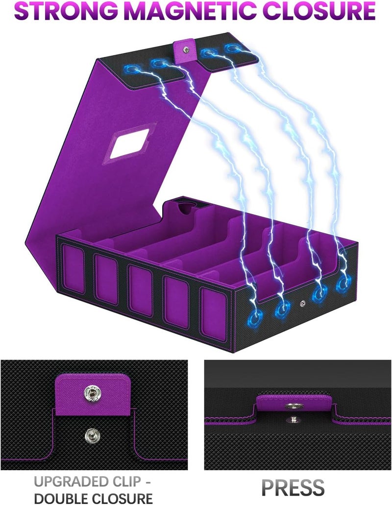 Gomyrod Trading Card Storage Box, 5 Row Card Deck Case with Commander Display & Portable Handle, 4200+ Card Deck Boxes Compatible for MTG TCG Magic Cards, 30 Divider, 8 Supporters, 1 Dice Tray(Black & Purple) - Image 4